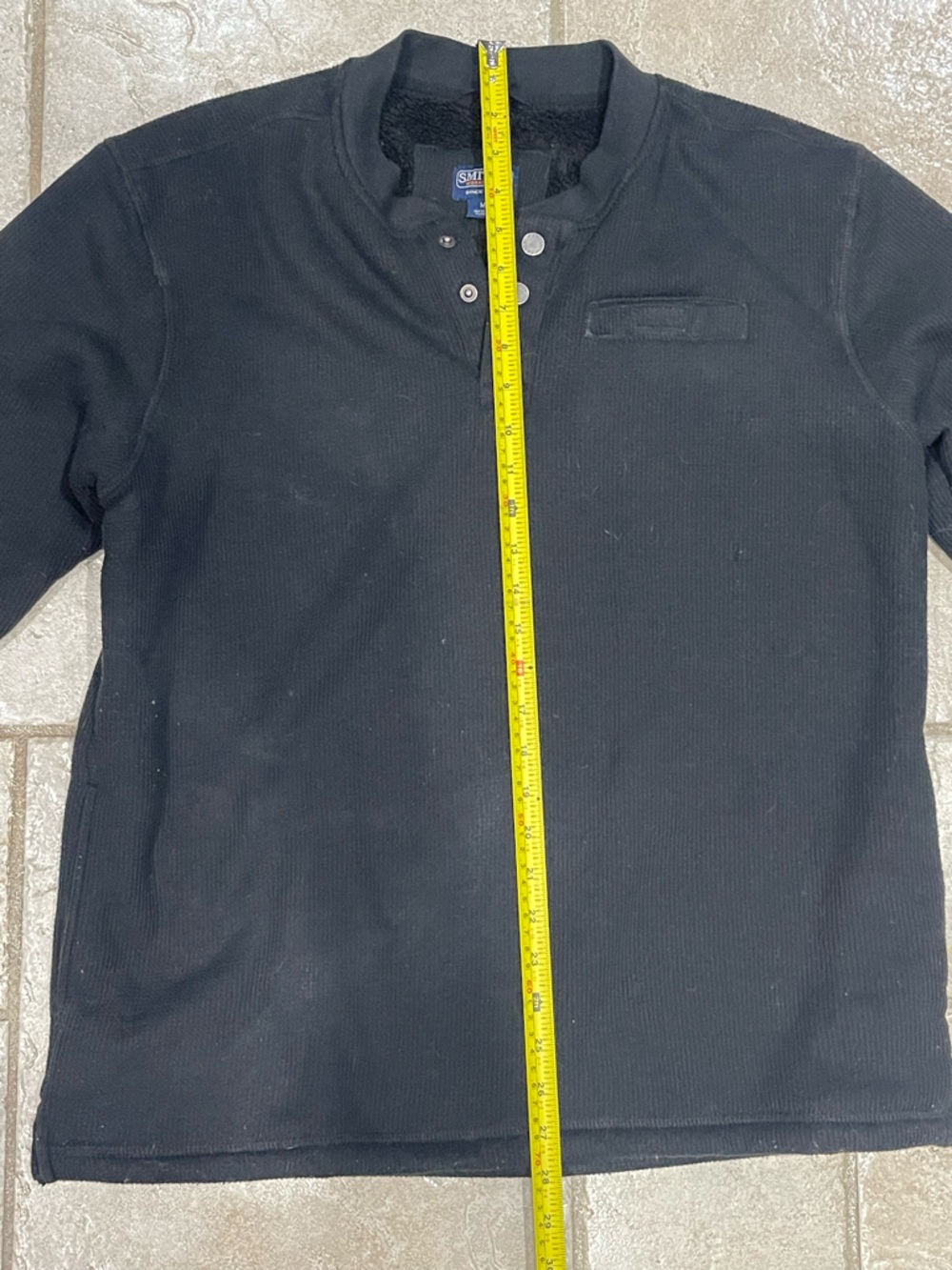 Smith's Black Ribbed Sharps Bonded Thermal Henley Pullover Medium - Picture 9 of 9